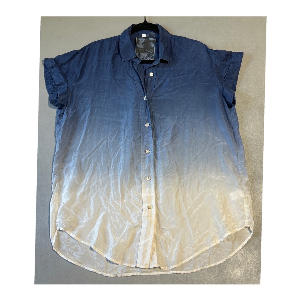 Young Fabulous & Broke Blue Ombre 100% Silk Button Down Shirt Medium